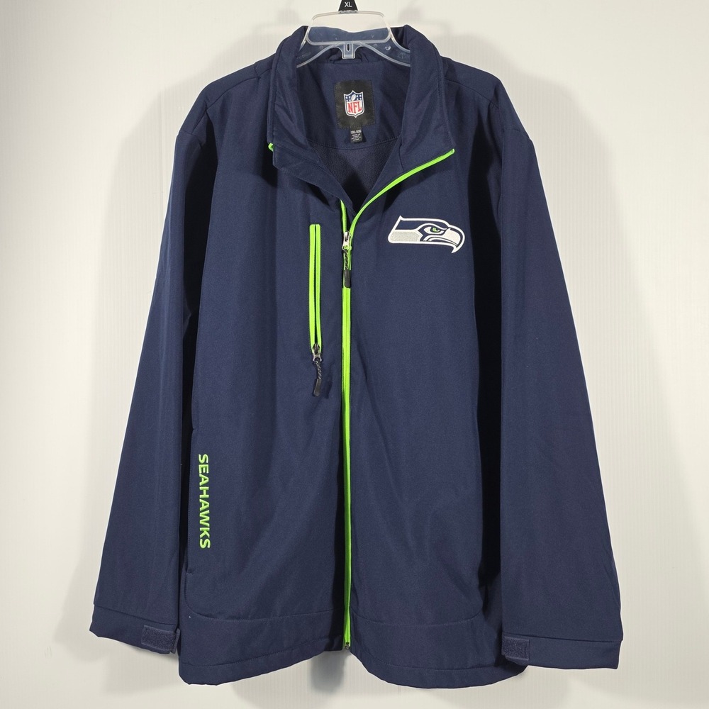 NFL Seattle Seahawks Mens XXL Navy Blue Softshell Full Zip Fleece Jacket Logo